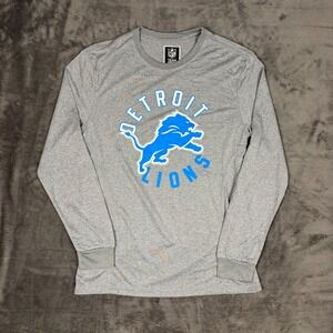 NFL Team Apparel Shirt Mens Medium Gray Detroit Lions Long Sleeve Polyester Tee